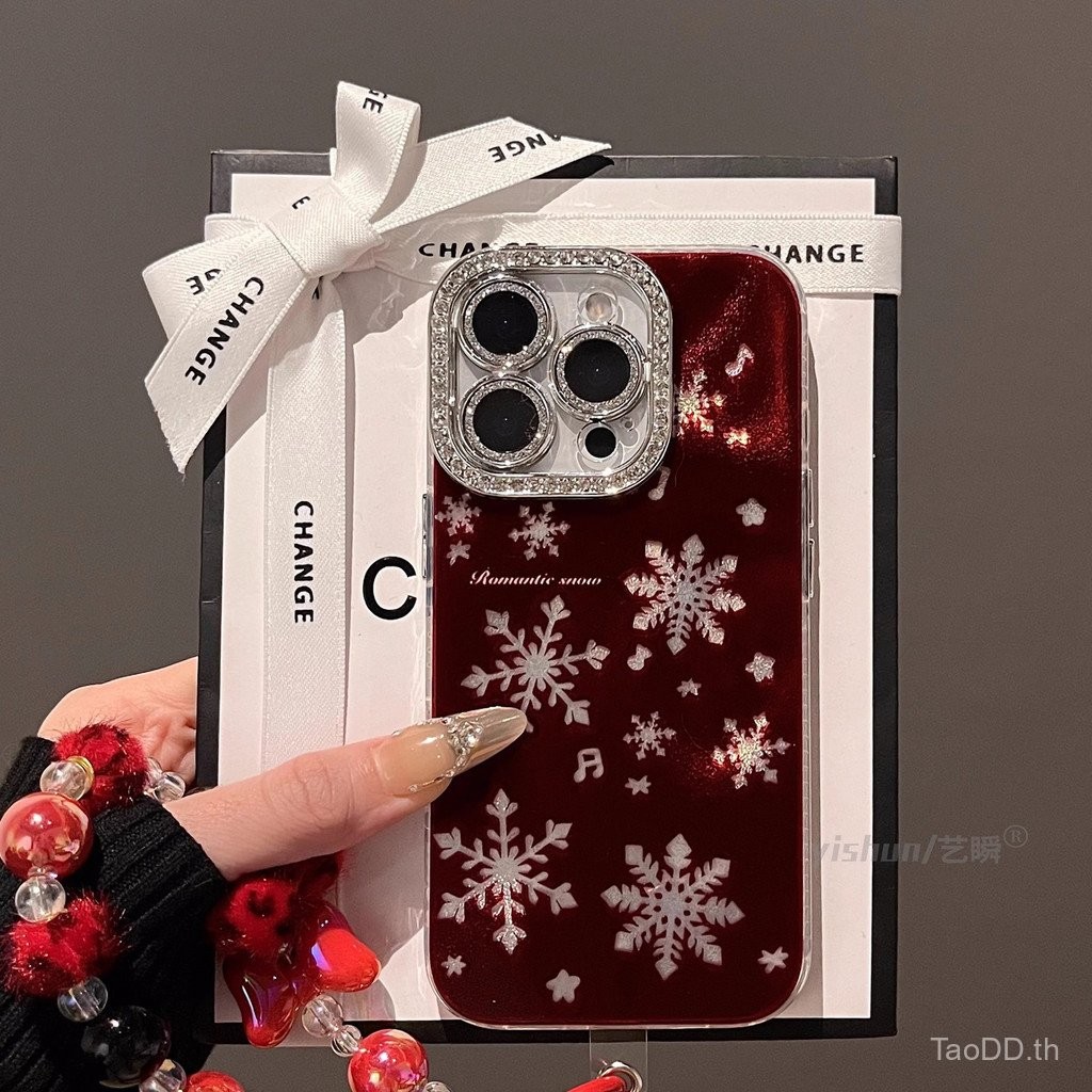 เคสโทรศัพท์สำหรับ iPhone 7 8 x XS XR xsmax 11 12 13 14 15 16 Pro Max PLUS ปีใหม่สีแดงกลวงสีขาวเกล็ดหิมะเคสนิ่มเคสกันกระแทกเคส t18n