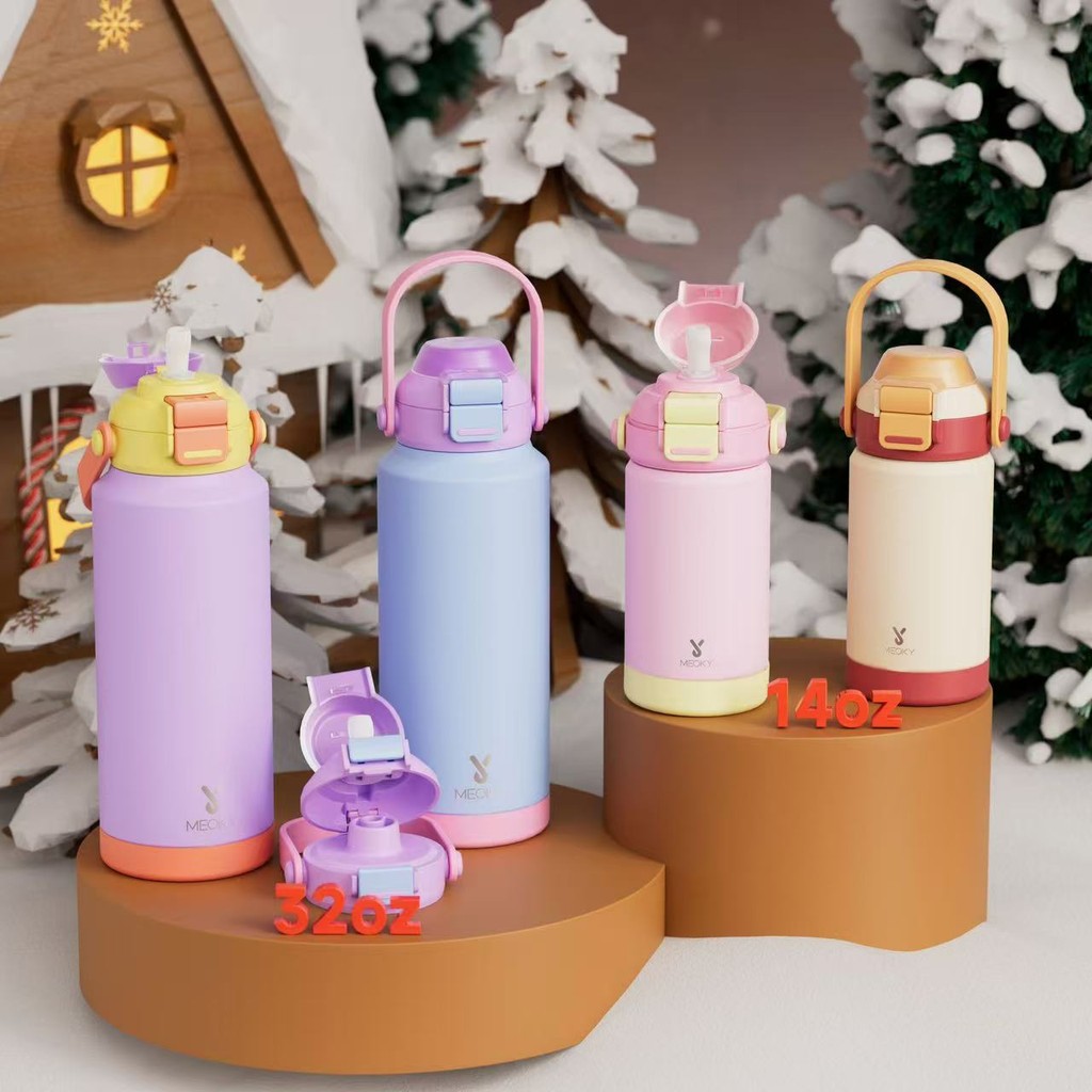 Meoky 14 32oz Tumbler Macaron สีถ้วยสูญญากาศสแตนเลสแบบพกพาความจุขนาดใหญ่แก้วเก็บความร้อนพร้อมหลอด เหมาะสําหรับสํานักงาน กีฬา ฉากท่องเที่ยว