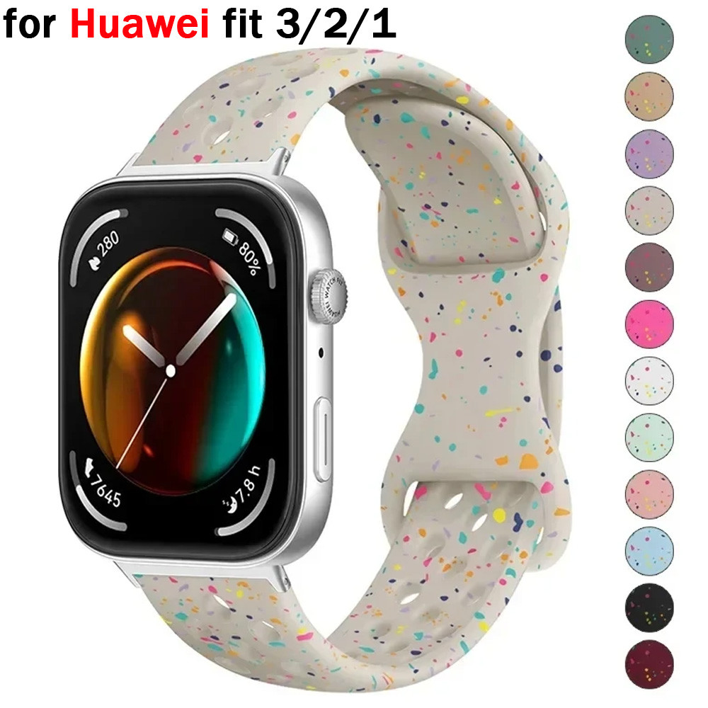 สีจุดกีฬาซิลิโคนสําหรับ Huawei Watch Fit 3 2 1 สายอุปกรณ์เสริม Smartwatch สร้อยข้อมือ Correas สําหรับ Huawei Watch fit3/2/1 สาย