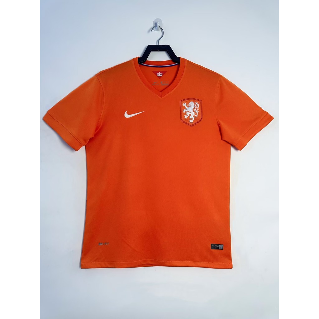 2014 เนเธอร์แลนด์บ้านย้อนยุคฟุตบอลกีฬาด้านบนเสื้อยืดแขนสั้น