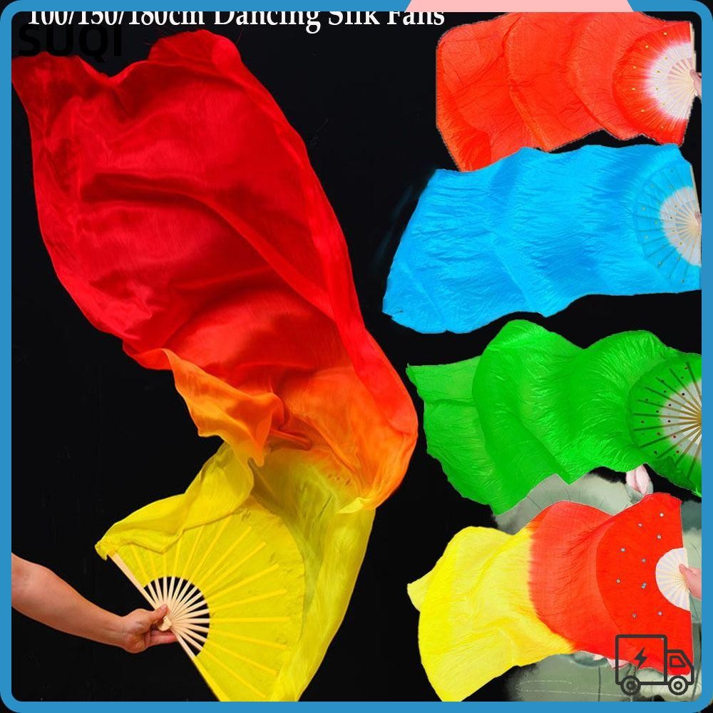 Suqi พัดเต้นรําหน้าท้อง ผ้าไหมเรยอนเทียม แบบยาว สําหรับเด็กผู้หญิง