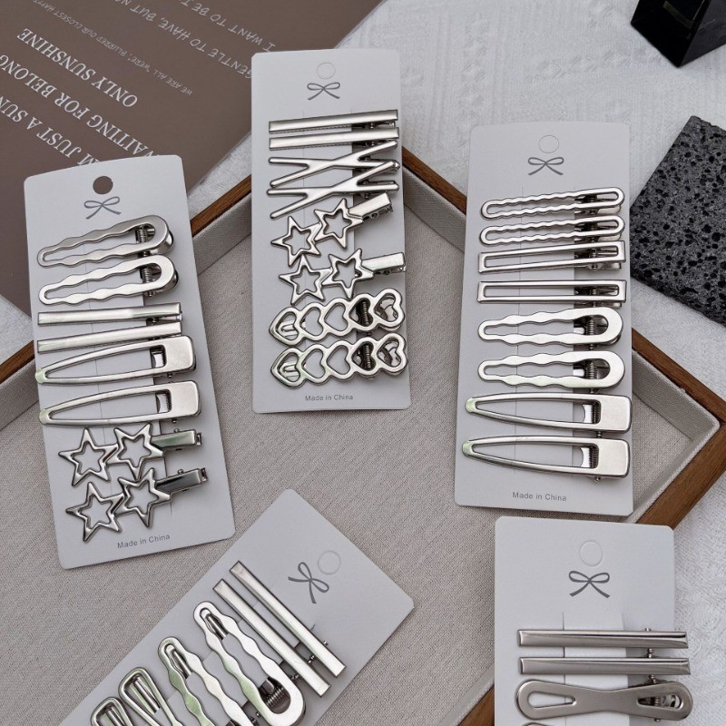 3/8ชิ้นเงินโลหะดาวรักตามกิ๊บนักเรียนหญิงอุปกรณ์ผมของขวัญ