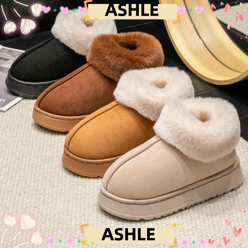 Ashle รองเท้าหิมะ, หรูหราขน มารยาท รองเท้าแตะนุ่ม, รองเท้าบูทหุ้มข้อกันลื่นด้านล่างหนาสบายฤดูหนาว