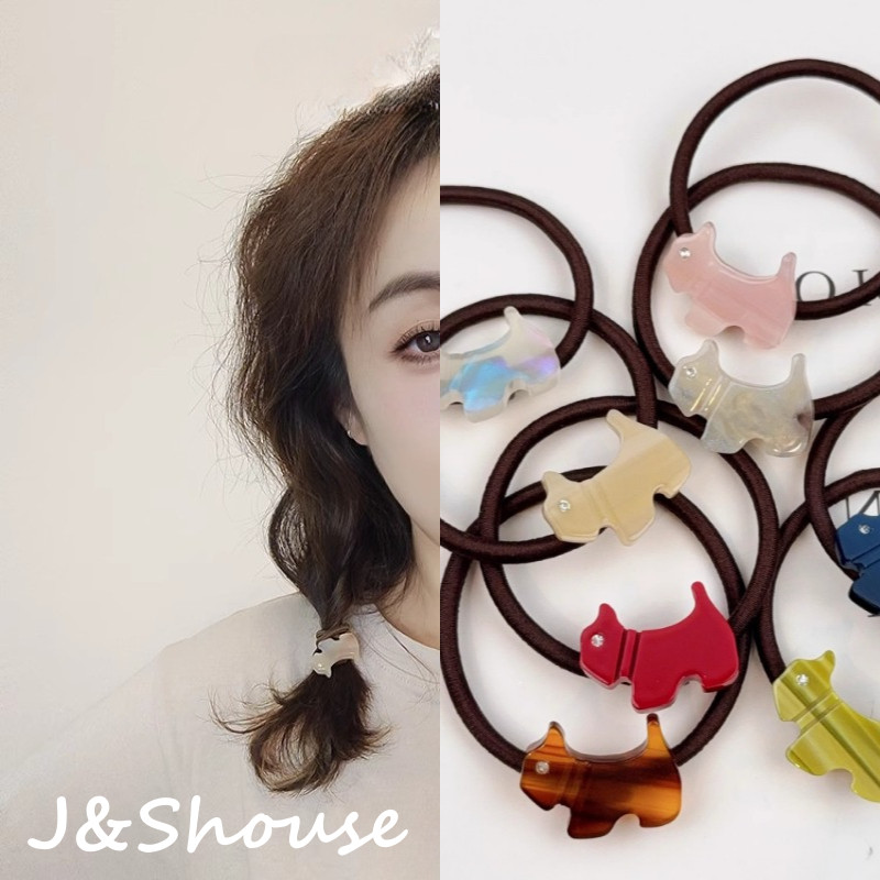 Kf924 เกาหลีเรียบง่ายน่ารักอะซิเตท rhinestone dog hairties ยางรัดยืดหยุ่นสูงอุปกรณ์เสริมผู้หญิง