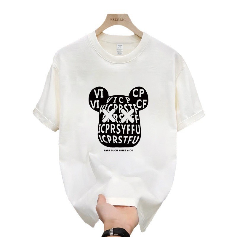 ฤดูร้อนผ้าฝ้ายแขนสั้นเสื้อยืดผู้ชายและผู้หญิงสไตล์เดียวกันสบาย ๆ ทุกการแข่งขันหลวมคอกลมครึ่งแขนเสื้อขนาดใหญ่