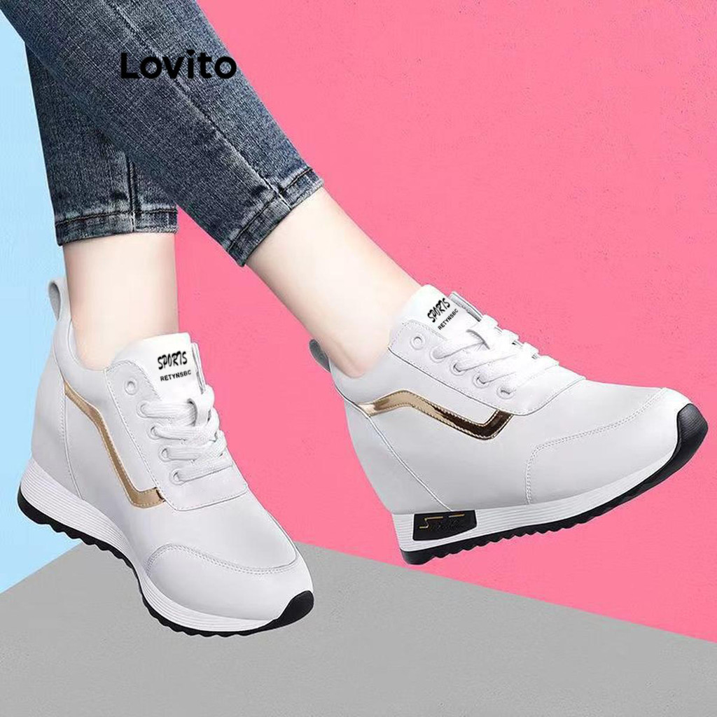 Lovito บล็อกสี ธรรมดาสบาย ๆ ที่มองไม่เห็นเพิ่มรองเท้าผ้าใบสำหรับผู้หญิง LFA45031