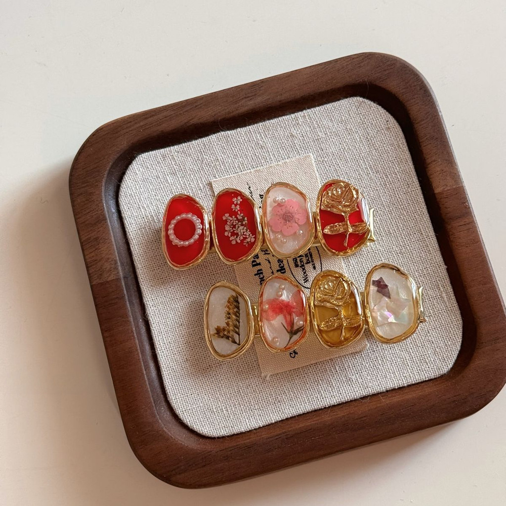 Kovoi/festive Retro Golden Red Immortal Rose กิ๊บติดผมคลิปด้านข้างความรู้สึกด้านข้างคลิป Bangs Duckbill คลิปอุปกรณ์เสริมผม Headdress