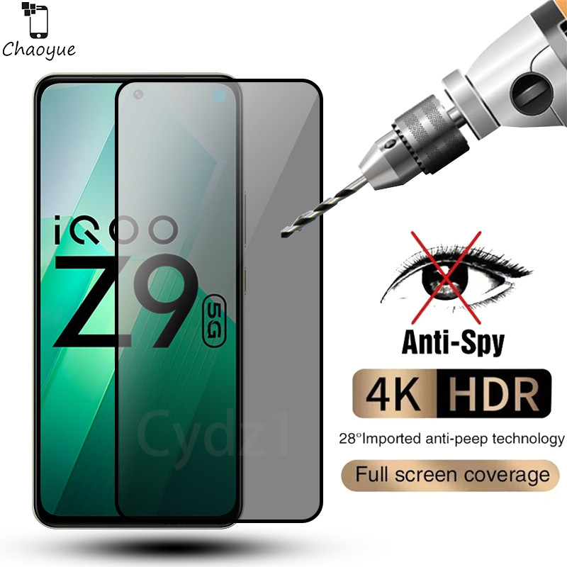 ฟิล์มกระจก เต็มจอ สำหรับ กันมองกันเสือก 9H รุ่น VIVO iQOO Z9 Turbo Lite Z9x Z8 Z8x Z7 Z7x Z7s Z6 Pro