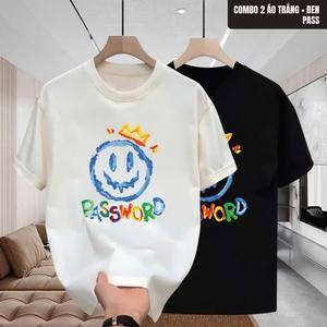 PASSWORD เสื้อยืดผ้าฝ้ายโอเวอร์ไซส์ทรงหลวม 6912