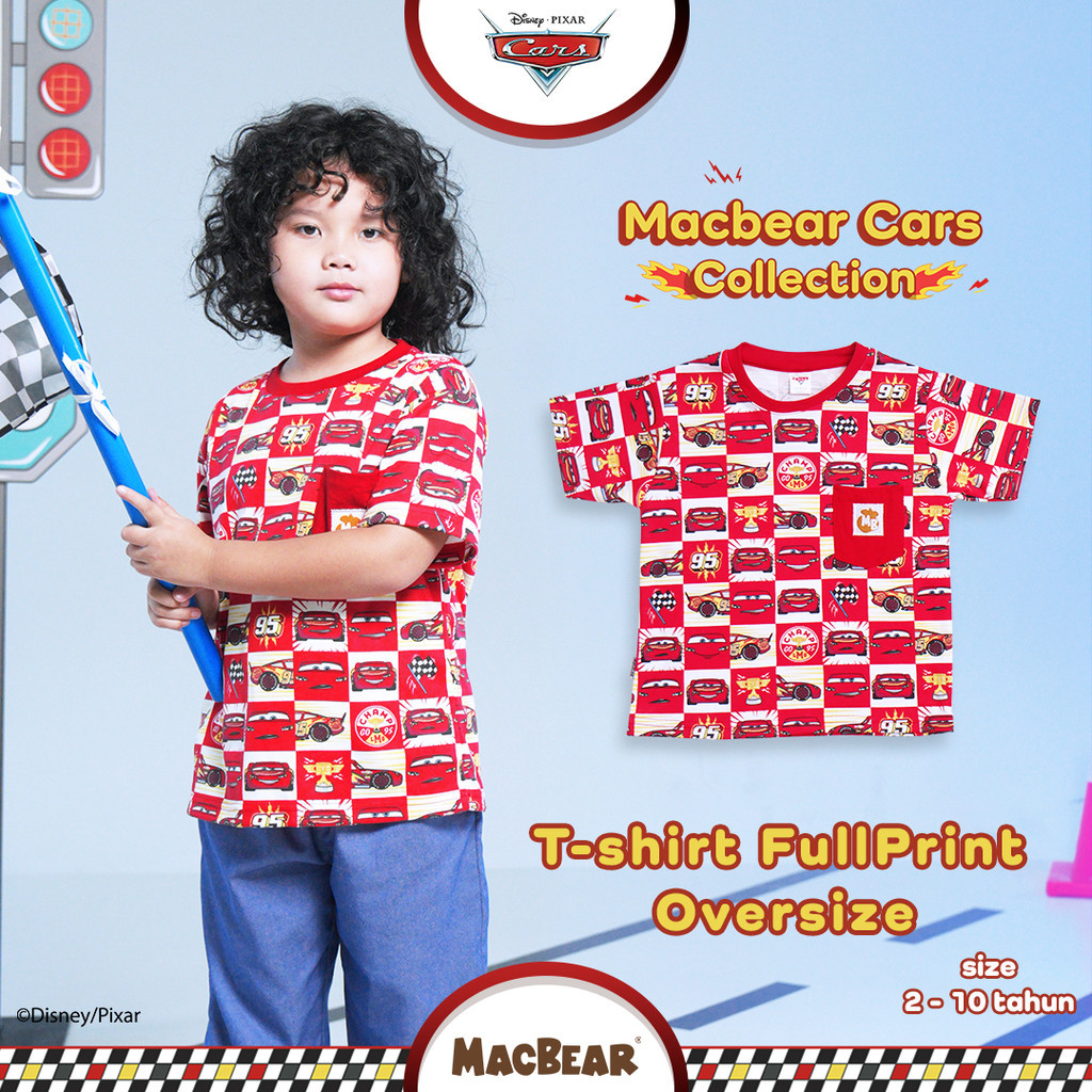 Macbear Cars Collection Champion Oversize Tshirt Lightning Mcqueen Tshirt 2-10 ปี