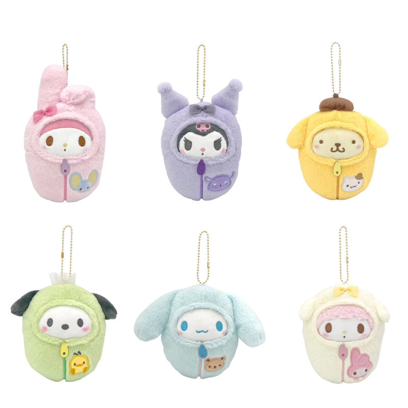 Sanrio My Melody Kuromi ถุงนอนเปียโน Kawaii พวงกุญแจ Cinnamoroll ของเล่นตุ๊กตาจี้เด็กผู้หญิงเด็กวันเ