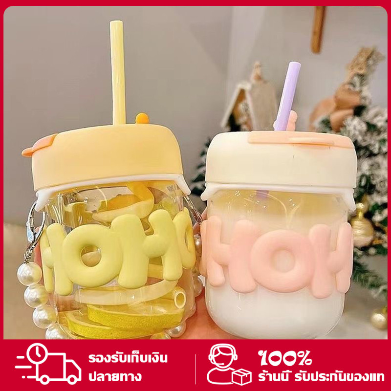 ถ้วยแฟชั่น ถ้วยแก้ว แก้วใส่น้ำ 350ml สไตล์มินิมอล พร้อมหลอดแก้ว ฝาปิด สไตล์ทันสมัย เหมาะกับการให้เป็นของขวัญ