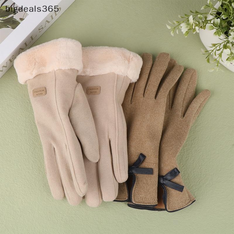 [bigdeals365] ถุงมือผู้หญิงฤดูหนาว Plus Velvet Thicken Warm Touchscreen ถุงมือแคชเมียร์กระต่ายขนสัตว์ข้อมือกันลมขี่จักรยานขับรถ Mittens สต็อกใหม่