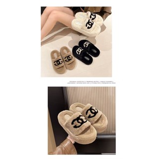 Furry รองเท้าแตะผู้หญิงสวมใส่ด้านนอก 2024 ฤดูใบไม้ร่วงฤดูหนา…