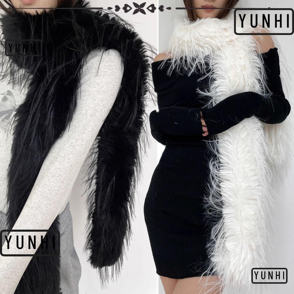 Yunhi Plush ผ้าพันคอแถบยาว, 180 ซม.เลียนแบบกระต่ายขนสัตว์ Y2K สาวผ้าพันคอ, แฟชั่นสําหรับ Warm หนา Fluffy Party Luxury Wraps ผ้าคลุมไหล่กลางแจ้ง