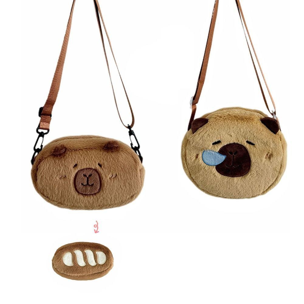 Jeremy1 Capybara Plush Crossbody Bag,สองด้าน Kawaii French Bread Capibara Bag,แบบพกพา Creative Coin Pouch Soft Fluffy Animal กระเป๋าถือเด็ก