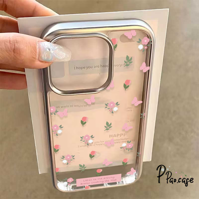 ดอกไม้หวานโรแมนติกเข้ากันได้เคสไอโฟน 11 16 13 XR 15 14 12 Pro Max 7 15 14 8 Plus XS X Max SE 2020 กรอบชุบโปร่งใสเคส