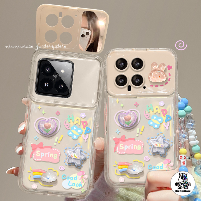 เคส + ตุ๊กตา 3D DIY+ โซ่สําหรับ สำหรับ iPhone 11 15 14 13 12 Pro 7P 8P X XR XS MAX เคส กันกระแทก กรณีโทรศัพท์กระจกพลิก