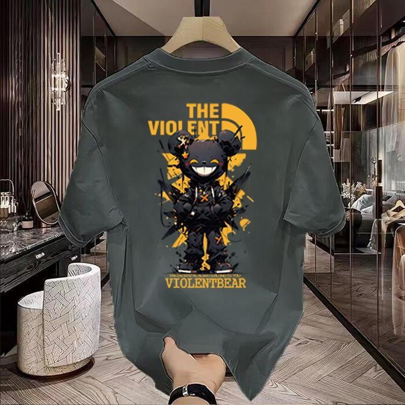 Basi เสื้อดำ เสื้อ oversize สกรีนหน้าหลัง ลาย THE VIOLENT BEAR มิติ ผ้าคอตตอน 100% เนื้อผ้าเกรดพรีเมียม คอกลม ใส่สบาย