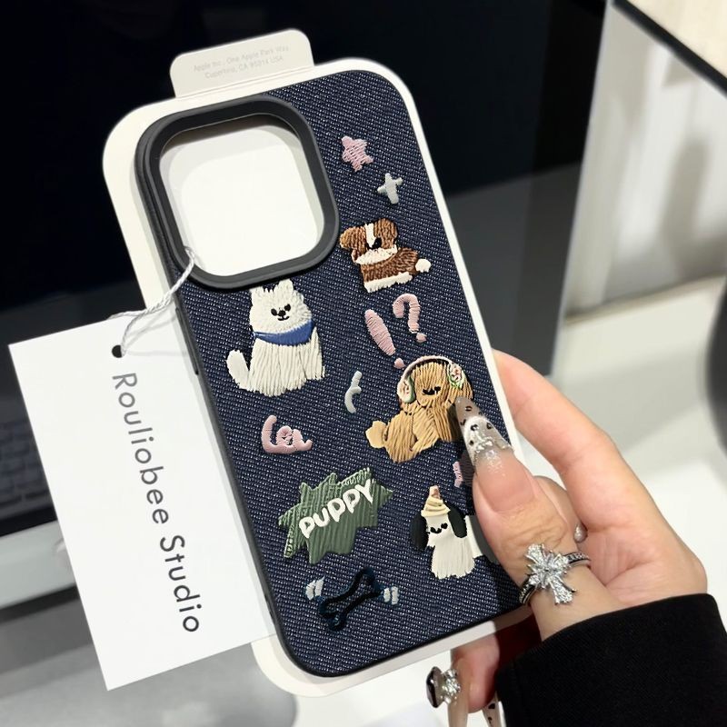 [G-Plus Studio] Denim เลียนแบบถักลูกสุนัข i เหมาะสําหรับ Phone16Promax เคสโทรศัพท์