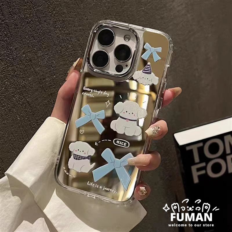 Blue Bow Puppy กระจกแต่งหน้าเคสโทรศัพท์สําหรับ Vivo V40 V30E V30 V29 V27 Z7 T2 Y200 Pro V29E V25E V2