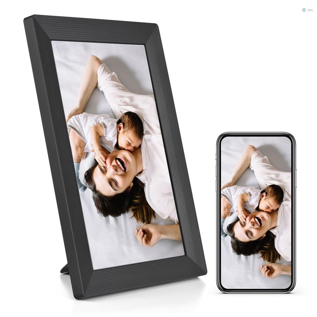 Andoer 10.1 นิ้วสมาร์ท WiFi Digital Photo Frame อัลบั้มภาพดิจิตอล 1280*800 IPS Touchscreen ในตัวหน่วยความจํา 16GB การหมุนอัตโนมัติแบ่งปันภาพวิดีโอผ่าน APP พร้อมขาตั้ง Backside