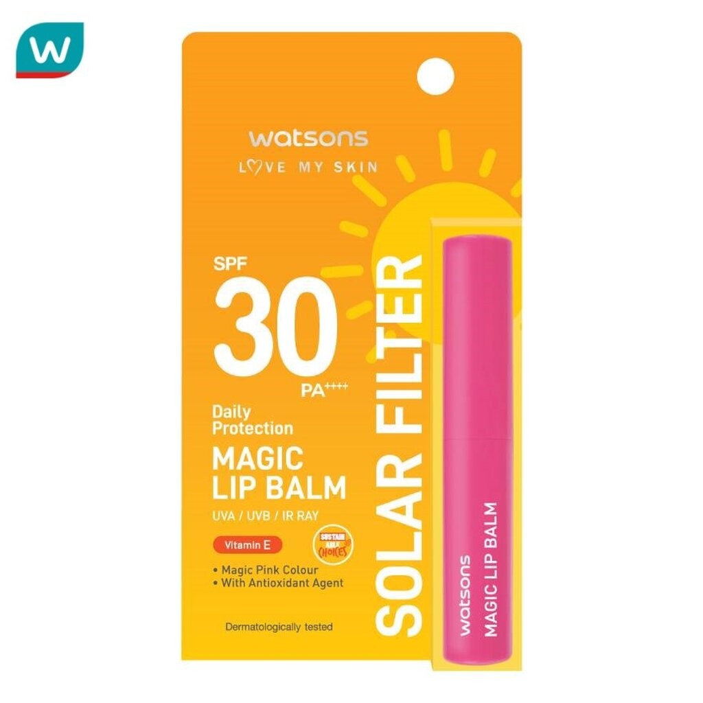 Watsons วัตสัน เลิฟ มาย สกิน โซล่าร์ ฟิลเตอร์ เดลี่ โพรเทคชั่น เมจิก ลิป บาล์ม SPF30 1.7กรัม