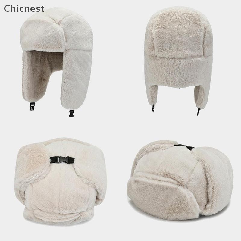 [Chicnest] หมวกบีนนี่ที่อบอุ่นหนาสําหรับฤดูหนาวของผู้หญิงหมวกนักบินที่ปิดหูขี่จักรยานเย็นป้องกันหูเป็นหมวกบูติก