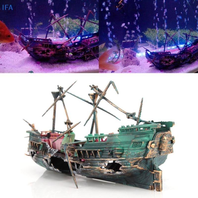 IFA ขนาดใหญ่ Aquarium ตกแต่งเรือ Aquarium เรือ Air แยก Shipwreck Fish Tank Decor ดี