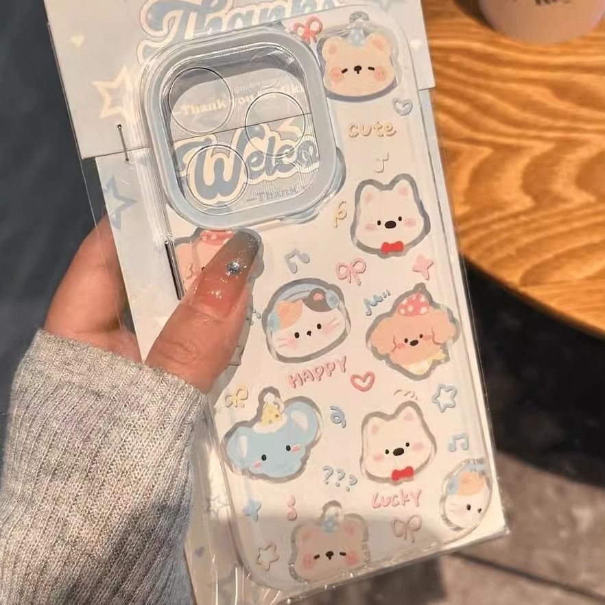 KIDDY น่ารักลูกแมวลูกสุนัขเข้ากันได้เคสไอโฟน 11 15 Pro Max 14 12 13 Pro Max XS XR X Max 7 16 14 8 Plus การ์ตูนช้างหมีเคส