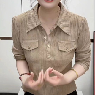 เสื้อยืดผู้หญิงฤดูร้อนแพทช์โปโลคอปกด้านบนเสื้อแขนสั้นผู้หญิง…