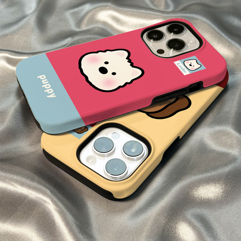 ฟิล์มเคสโทรศัพท์แบบสองในหนึ่ง เข้ากันได้กับ iPhone 14 15 16 Pro Max 14 15 Plus 7 Plus 8 Plus โทรศัพท์ 11 12 13 Pro Max iPhone 11 12 13 Pro 7 Plus 8 Plus Apple XS Max สุนัขพันธุ์พิงค์บลูเวสต์ไฮแลนด์สีแดงเหลืองดัชชุน