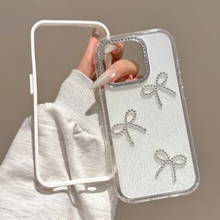 Bowknot GLITTER เคสโทรศัพท์อะคริลิคสําหรับ iPhone 17 Pro Max 17 Air 16 15 14 13 12 11 กันกระแทกป้องกันปลอก