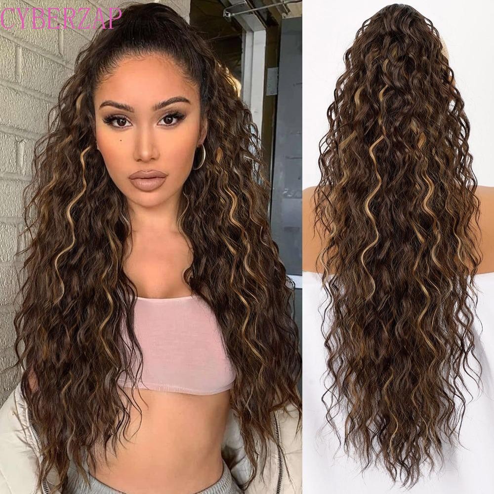 CYBERZAP Claw Clip วิกผมหางม้า,ดัดข้าวโพด Ombre ยาวหยักหยิกผมหางม้า,เครื่องประดับผม Fluffy Drawstring Natural Pony Tail Hairpiece สําหรับผู้หญิง
