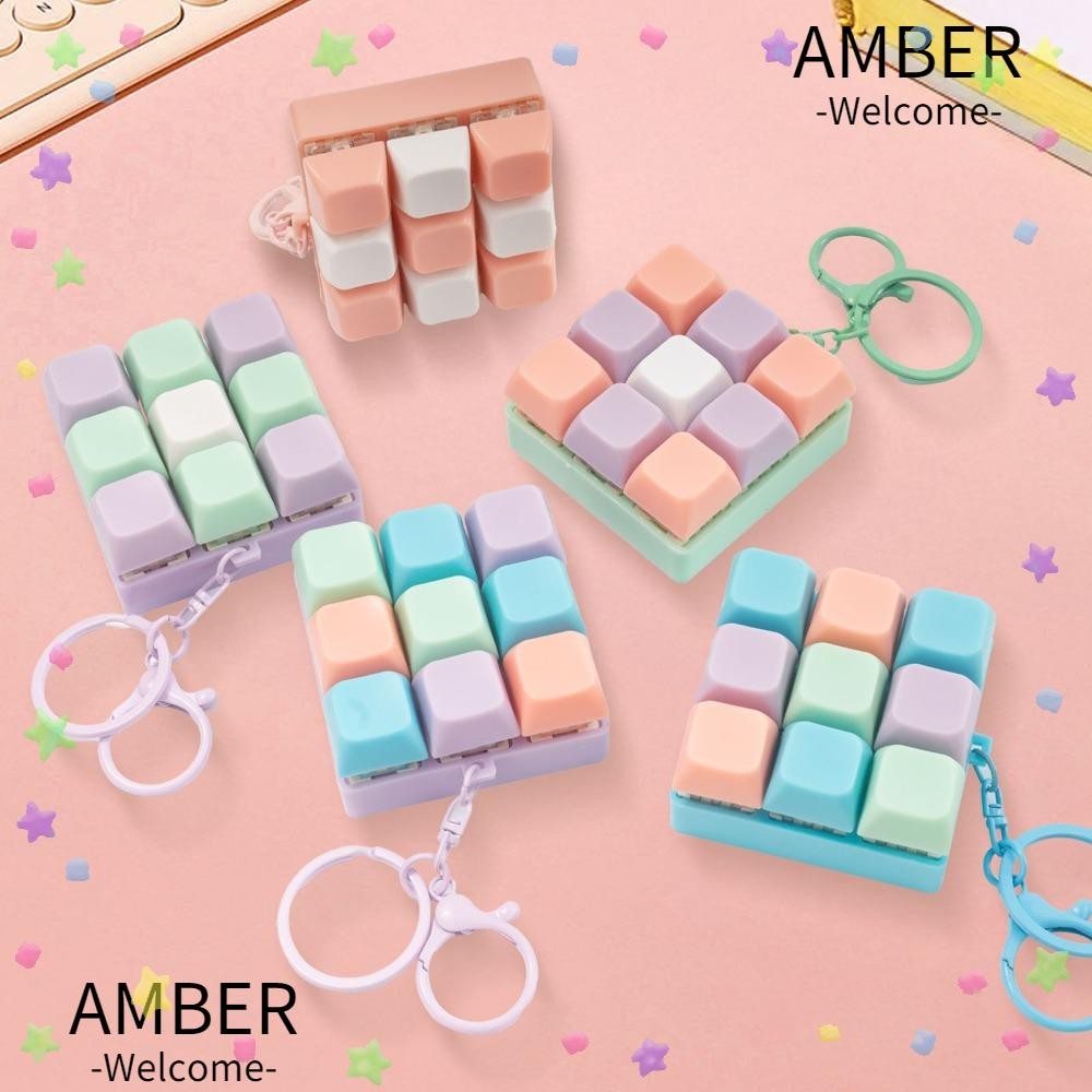 AMBER คีย์บอร์ดเกมพวงกุญแจ,Fidget Decompression DIY ปุ่ม Keycap 9 คีย์บอร์ดของเล่น,ของขวัญความเครียดบรรเทา Anti Stress Finger Creative กระเป๋าจี้สําหรับผู้ใหญ่