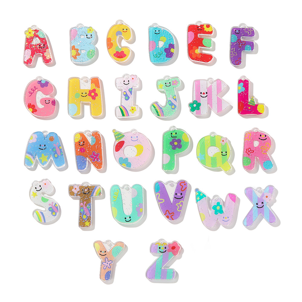 จี้ตัวอักษร A-Z อะคริลิคสีสัน 5ชิ้น ลายการ์ตูน อุปกรณ์DIY สำหรับโทรศัพท์-กระเป๋า