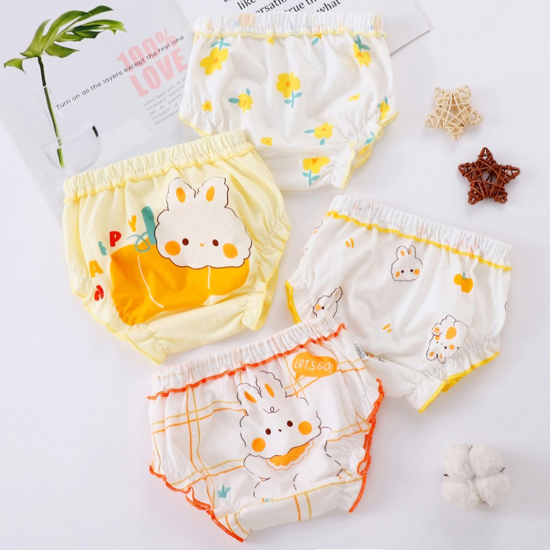 Adabaobao® ᵗʰชุดชั้นในเด็กทารกสามเหลี่ยมพิมพ์เด็กขนมปังสาว100%กางเกงผ้าฝ้าย0-4 ย