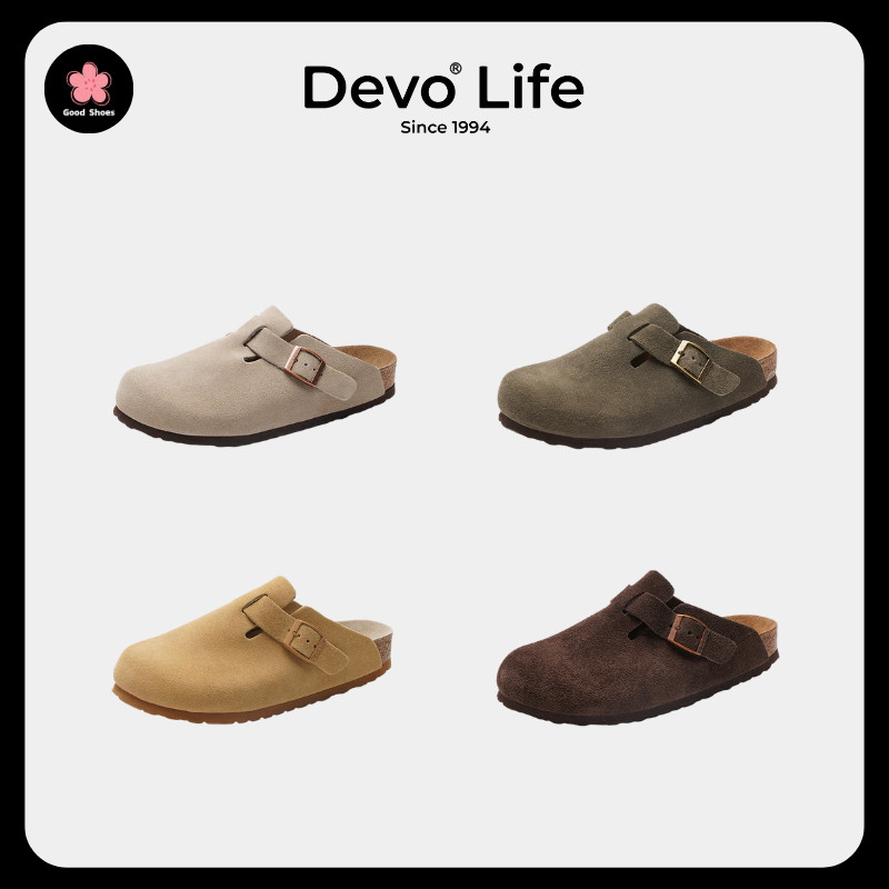 Devo Life [พร้อมส่ง] รองเท้าส้นแบน Cork Shoes Genuine Leather Retro Flat Shoes แท้100%จากชอป (Size35