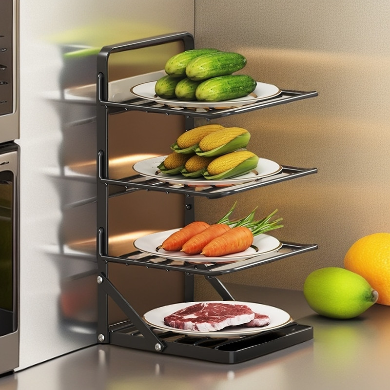 New Product#No-Drill Foldable Kitchen Wall-Mounted Storage Rack Multi-Layer Household Vegetable Orga