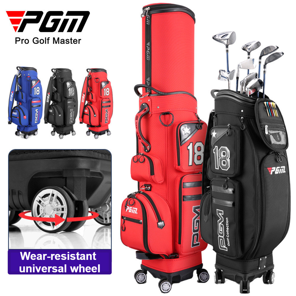 ถุงกอล์ฟผู้ชาย PGM, กระเป๋ายืดไสลด์แบบกดสี่ล้อไนลอนกันน้ํา QB097 4BWB