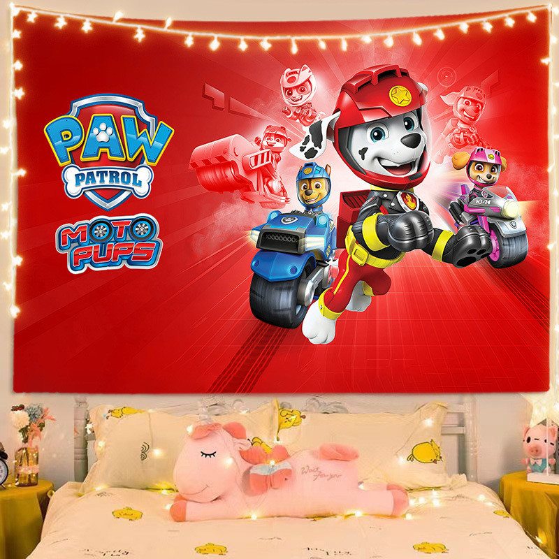 ผ้าพื้นหลังการ์ตูน Paw Patrol สำหรับห้องเด็ก ผ้าแขวนที่ปรับแต่งได้ ผ้าตกแต่งบ้านเช่า