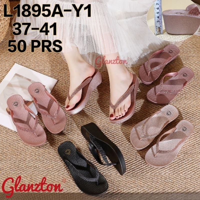 [ต้นฉบับพรีเมี่ยม] L1895A-Y1 Glanzton Womens Flip Flops Jelly Rubber Glitter Blink Strap Glossy นําเ