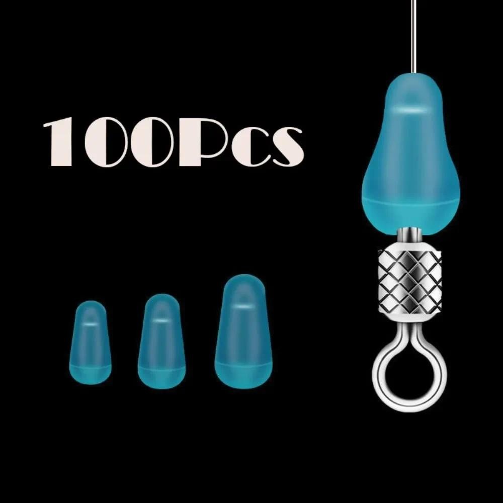 100ชิ้นคริสตัลสีฟ้าป้องกันการพันกันถั่วซิลิโคนแปดเหลี่ยมแหวนถั่วอวกาศป้องกันการพันกันอุปกรณ์ตกปลา