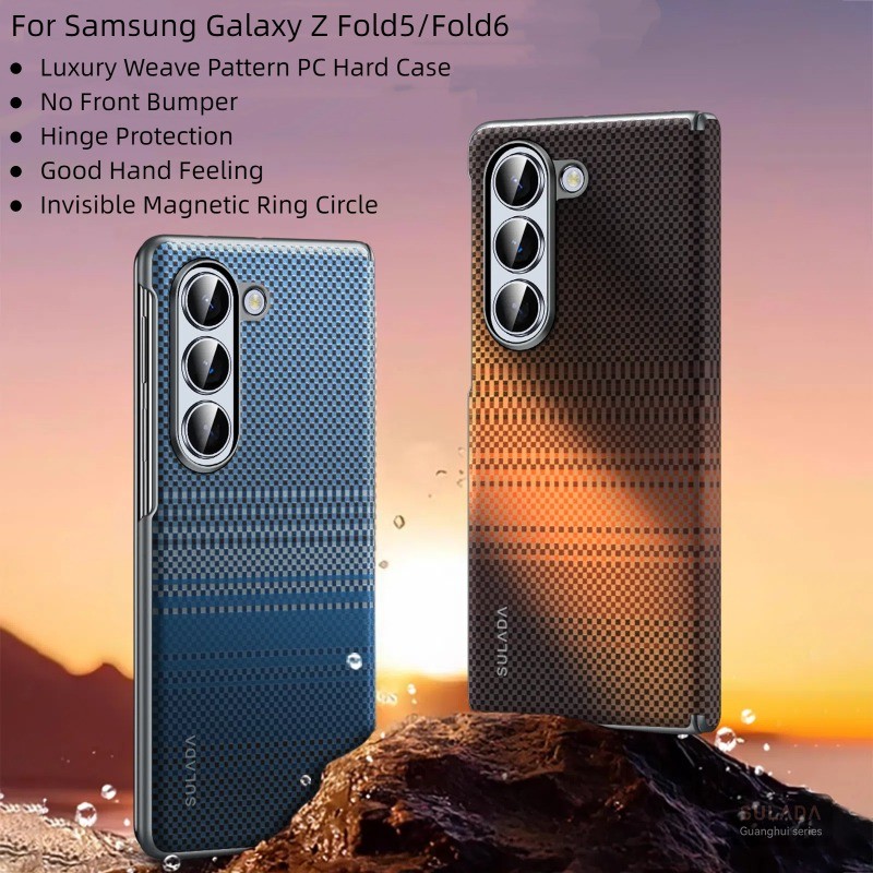 SAMSUNG สําหรับSamsung Galaxy Z Fold5 Fold6 กรณีหรูหราสานรูปแบบบานพับแม่เหล็กป้องกันPC Hardกลับฝาครอบโทรศัพท์ปลอกสําหรับSamsung Galaxy Zพับ 6 5 5G
