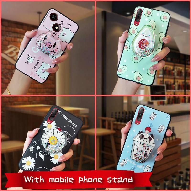 TPU ความเรียบง่ายเคสโทรศัพท์สําหรับ ZTE Blade A35E น่ารักป้องกันแฟชั่นการออกแบบผิวรู้สึกซิลิโคนสกปรก Anti-knock การ์ตูนหมุนได้ขาตั้งเลนส์โทรศัพท์ป้องกัน Glitter