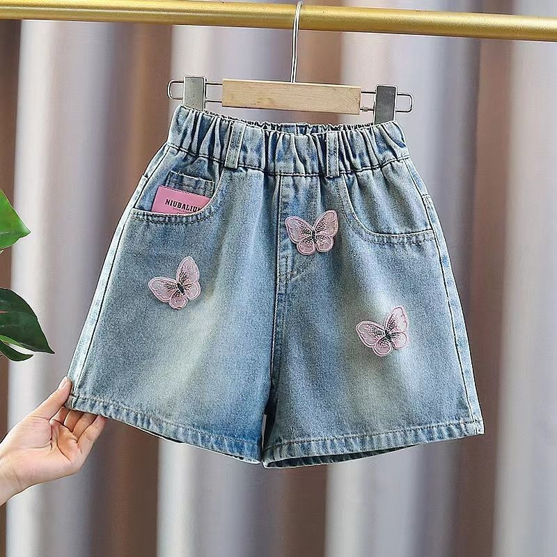 ขาสั้นยีนส์สไตล์เกาหลีสำหรับเด็กผู้หญิง ขาสั้นลำลองสำหรับเด็ก