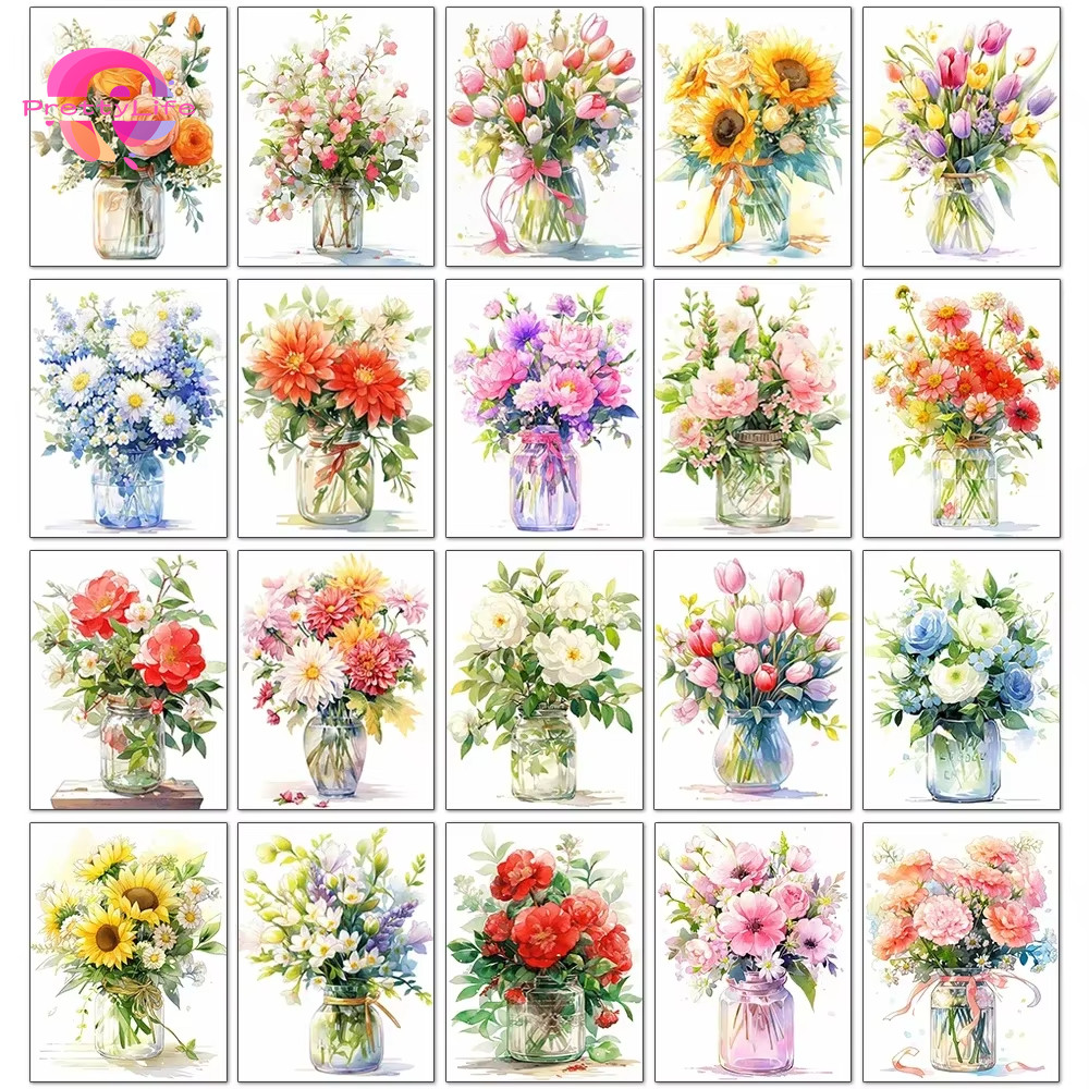 PLดอกไม้ ทิวลิปเดซี่ 5D DIY ภาพวาดเพชร/ภาพสีน้ํามันดิจิตอลคริสตัลปักครอสติสเพชรเต็มโมเสคเพชรชุดเย็บปักถักร้อย Rhinestone ตกแต่งบ้าน