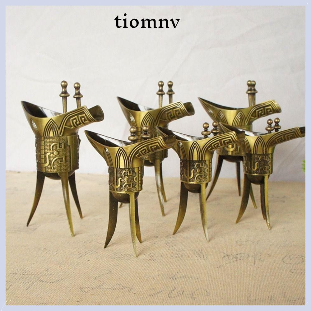 ขวดไวน์ TIOMNV56,ถ้วยไวน์จักรพรรดิ์จีนโบราณวินเทจ, กุณโฑเหล้าโลหะผสมสีทองสามขา