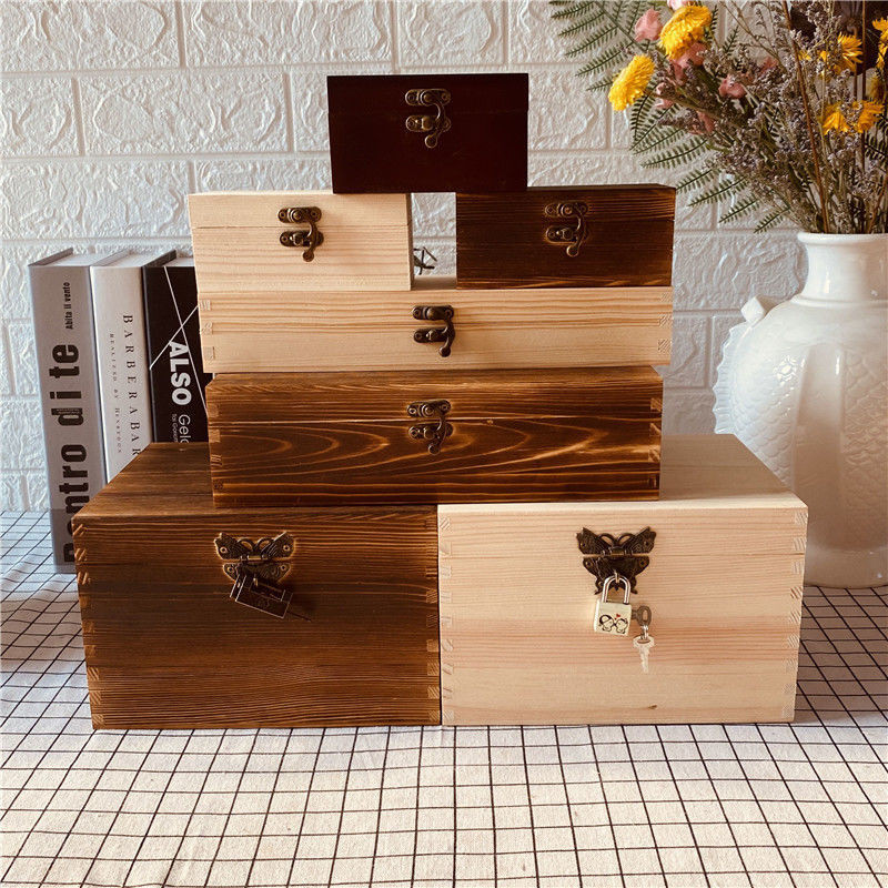 กล่องไม้กล่องเก็บเครื่อง[500,000คอลเลกชันคน]กล่องไม้ย้อนยุคสี่เหลี่ยมกล่องเก็บของเดสก์ทอปไม้ล็อคกล่องไม้เนื้อแข็งบรรจุภัณฑ์ของขวัญกล่องของขวัญขนา