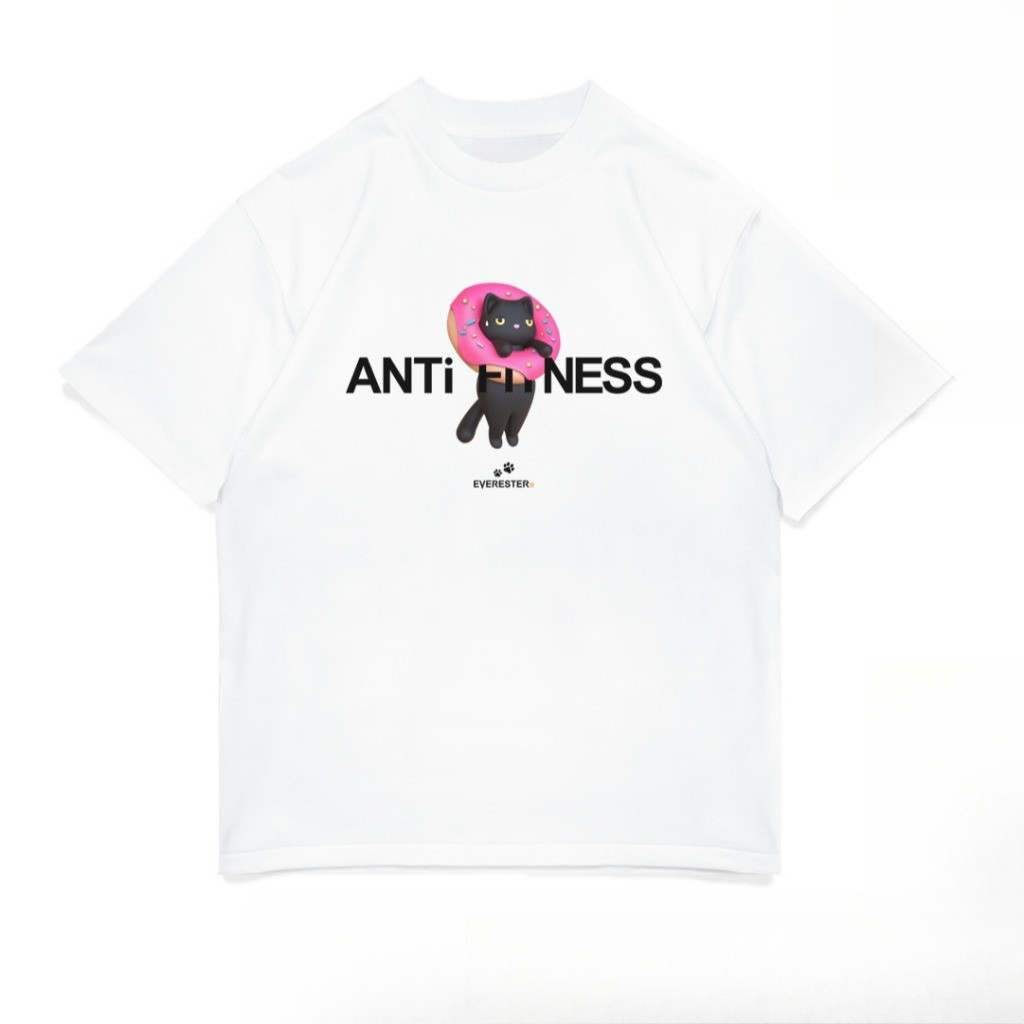 (ของพร้อมส่ง ส่งใน 24 ชั่วโมง)  เสื้อยืด เสื้อคอฟิต เสื้อผู้ชาย Oversize Anti Fitness ดำ ขาว เสื้อผ้